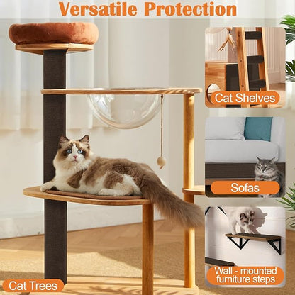 Cat Scratch Furniture Protector - 100" x 13.8" Trimmable Self-Adhesive Cats Claws Scratch Pads, DIY Cat Climbing Couch Protector for Scratch Post Cat Tree Replacement Indoor (Brown)