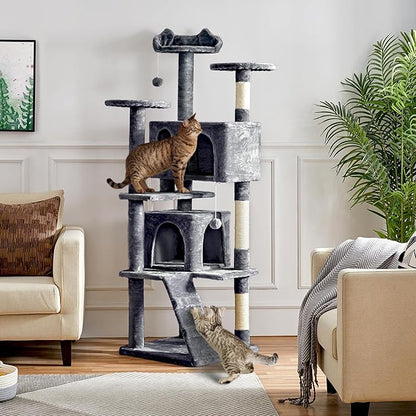 Yaheetech 70in Multi-Level Cat Tree Tall Cat Tower Cat Furniture with Condo, Scratching Posts & Dangling Ball for Indoor Cats Activity Center, Dark Gray
