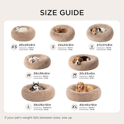 Bedsure Calming Dog Bed for Large Dogs - Donut Washable Large Pet Bed, 36 inches Anti-Slip Round Fluffy Plush Faux Fur Dog Bed, Fits up to 80 lbs Pets, Copper