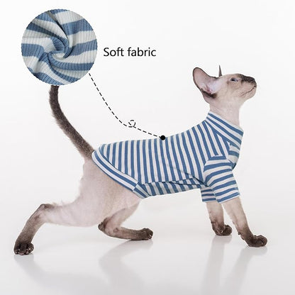PUMYPOREITY Sphynx Cat Clothes - Soft Hairless Shirt With Sleeves, Stretchy Sweater, Pullover Pajamas Jumpsuit, Turtleneck Outfit for Sphynx Cornish Rex, Devon Rex - Blue, XL