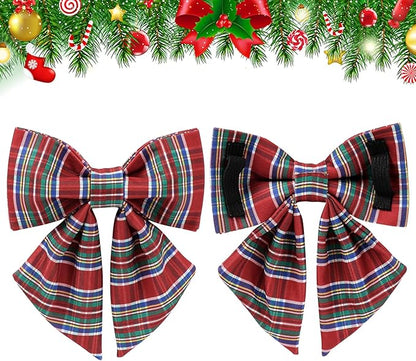 Christmas Plaid Dog Collar with Bow, Red and Blue Check Adjustable Pet Collar with Quick Release, Christmas Stripes Bowtie Collar for Small Medium Large Dogs XS