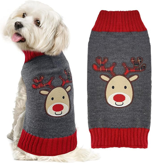 Dog Christmas Sweater Xmas Pet Clothes Cute Gray Reindeer Holiday Puppy Cat Costume New Year Gifts for Small Medium Large Dogs Jumpers (S, Gray Reindeer)