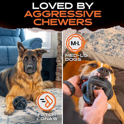 Monster K9 Indestructible Dog Ball – Lifetime Replacemnet - Durable Dog Toy for Aggressive Chewers - Safe, Non-Toxic Natural Rubber - Chew, Tug & Fetch - Tough, Heavy Duty - 5.5” (2X Tennis Ball Size)