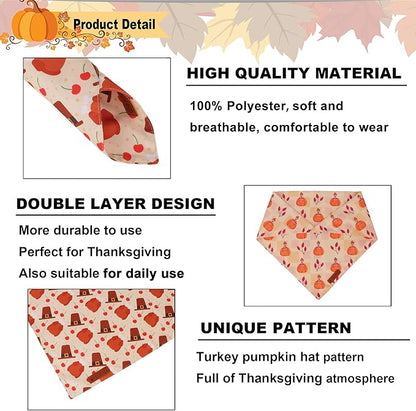ADOGGYGO Thanksgiving Dog Bandanas 2 Pack, Reversible Turkey Pumpkin Pet Scarf Bib, Adjustable Fit Orange Thanksgiving Bandana for Small Dogs (Small)