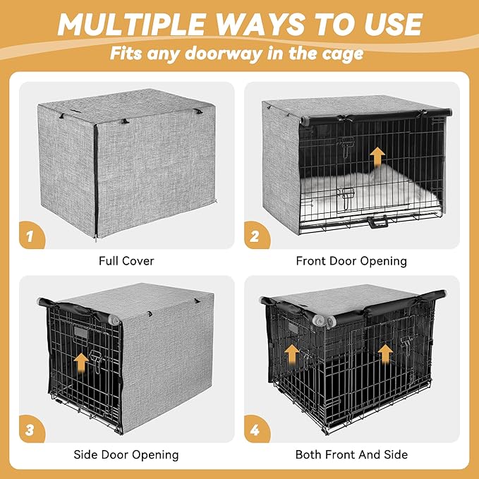 Dog Crate Cover - Double Door Waterproof Pet Kennel Cover, Durable 600D Polyester Protective Cage Cover for 42 Inch Dog Crate - Grey