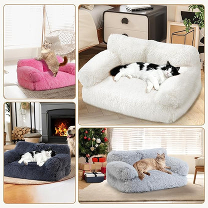 Cat Beds for Indoor Cats, Dog Couch Bed, Cute Cat Couch Sofas, Small Dog Sofas & Chairs with Removable Washable Cover, Warm Soft Pet Furniture for 20lbs Small Dog & Cat, Plush Dark Grey