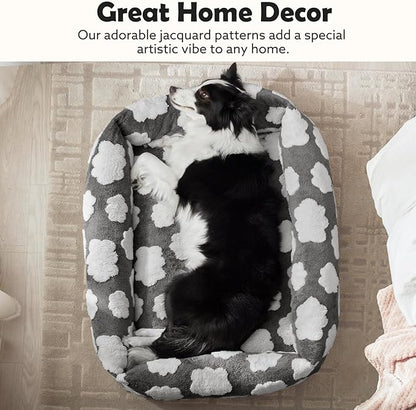 JOEJOY Cute Dog Bed Medium Size Dog, Rectangle Soft Furry Dog Beds for Large Medium Dogs, Washable Orthopedic Pet Bed with Removable Zipper Cover, Grey