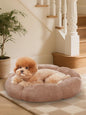 OhGeni 24 inches Calming Donut Dog & Cat Bed for Small Pets, Warming Comfort Fluffy Short Pile Fur, Durable Machine Washable, Cute Round Bed for Puppy and Kitten, Camel