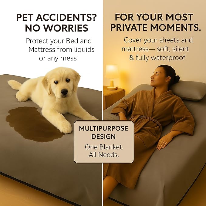 Waterproof Dog Blanket - Multipurpose Lekproof Blanket for Pets or Adults - Furniture Protector for Bed, Couch, Water Proof & Stain Resistant Easy to Clean Throw Blanket, Reversible Grey 50"x60"