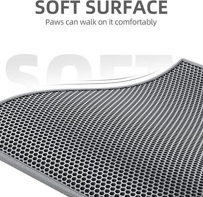 ESTHELLO Cat Litter Mat Large, Cat Litter Trapping Mat, Honeycomb Double Layer Design, Easy to Clean,Washable (30’’ x 24’’ Gray