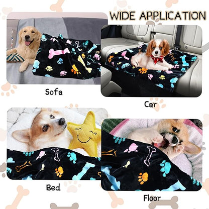 Rezutan Dog Blankets for 3 Pack Large Medium Pet Cat, Soft Fuzzy Washable Blanket, Comfort Flannel Suitable for Dogs Kennels & Beds, Sofas, Furniture, Gifts Puppy Essentials, 41 x 31 inch, Black