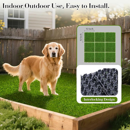 XLX TURF Interlocking Fake Grass Tiles for Dogs Potty - Pets Friendly Artificial Grass for Dog Kennel Outdoor Patio Balcony & Home Decor - 12"x12" 12 Pack