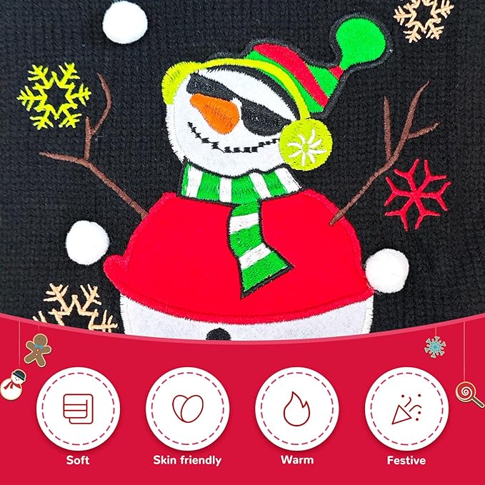 Christmas Dog Sweaters Xmas Pet Outfit Clothes Cute Black Snowman Costume Puppy Cat Knitted Jumpers (L,Black Snowman)