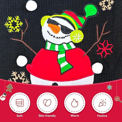 Christmas Dog Sweaters Xmas Pet Outfit Clothes Cute Black Snowman Costume Puppy Cat Knitted Jumpers (L,Black Snowman)