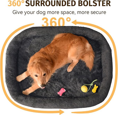 Orthopedic Washable Large Dog Bed: Waterproof Pet Bed with Bolsters - Removable Washable Cover for L XL XXL Large Sized Dog Bed - Non-Slip Bottom - Dark Gray