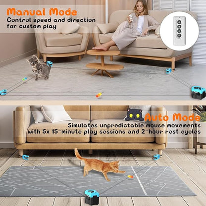 Interactive Cat Toy for Indoor - Automatic Cat Treadmill with Remote Control, 3 Speeds, Quiet Motor & Durable Design | Indoor Chase Hunting Feather Toys for Fitness, Playtime & Energy Release (Blue)