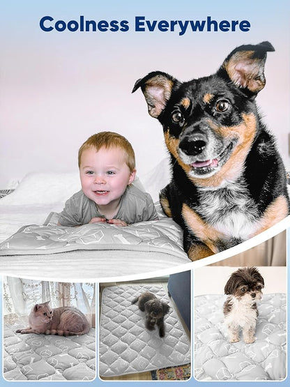 Rywell Dog Cooling Mat 2.0,Elegant Grey Edition, 24 * 18 Thickened Cooling Pad for Dogs, Internal Waterproof & Endothermic Color Changing Arc-Chill Cool Fiber(Q-Max>0.5) for Summer Comfort