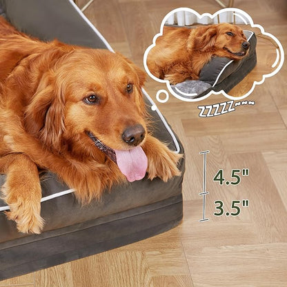 Orthopedic Dog Beds for Large Sized Dogs, Waterproof Egg Crate Foam Large Dog Couch Beds with Comfy Bolster 36x27Inch, Washable Pet Beds with Removable Cover and Nonskid Bottom, Dark Green