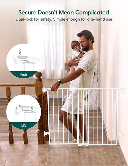 Babelio Baby Gate for Stairs, Kitchen & Doorways, No Bottom Bar| Easy Install| One-Handed Operation| Auto-Close| Hardware Mount Safety Dog Gate (White - B17, 34" H, 26-43" W-Standard 2 Pcs)