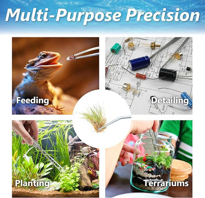 3-Piece Aquascaping Tools Set – 25cm / 9.8in Straight & Curved Long Tweezers, Scissors, Fine Tip 1mm – Aquarium Plant Care, Terrarium Tools
