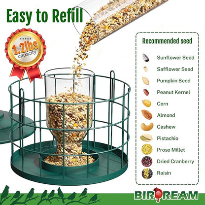 Squirrel Proof Bird Feeder, Metal Cage Bird Feeder for Outdoors Hanging, Starling Resistant Design for Small Birds, Weatherproof with Drain Holes, Easy to Refill, Green