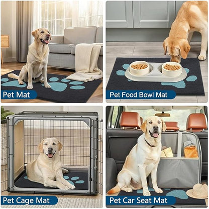 Buganda Dog Door Mat for Muddy Paws, Absorbent Dirt Trapper Washable Indoor Doormats, Non Slip Low-Profile Mud Mat for Dogs, Front Entrance Doormat for Inside Floor (36x24 Inches, Dark Grey and Blue)