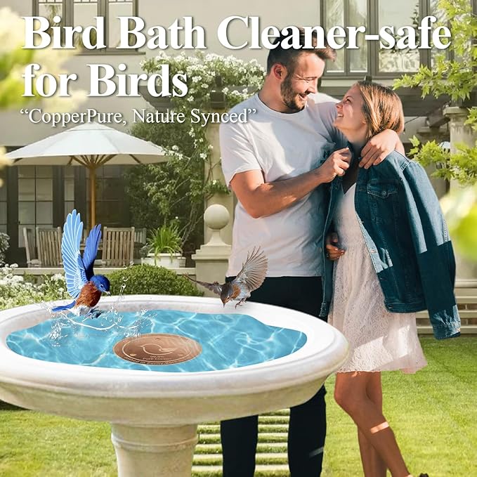 Bird Bath Copper Disk, 4.2" Large Surface Area, Covers 20% More Water Than Standard, Safe & Clean Birdbaths All Year Round, Fits Most Backyard Birdbaths