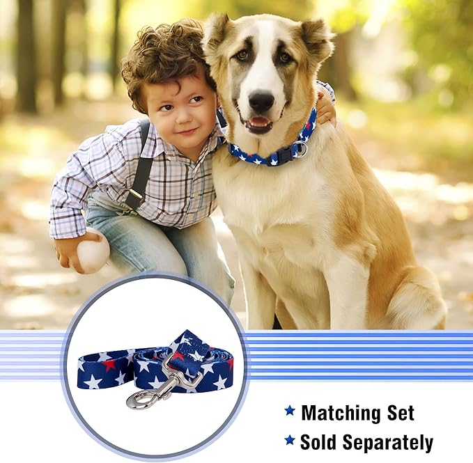 Native Pup American Flag Dog Collar- Red White and Blue- Patriotic Collars for 4th of July, USA- Adjustable Small, Medium, Large Breed Dogs (Medium, Red & White Stars)