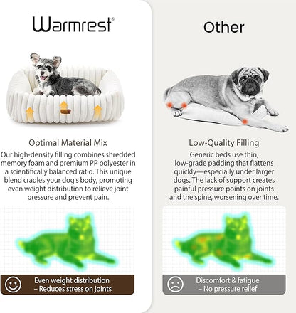 Washable Dog Bed for Small Medium Dogs - Rectangle Orthopedic Corduroy Fleece Pet Bed with Removable Cover and Nonskid Bottom, Calming Puppy Bed Soft Pet Sofa, Cream(20x19x6inchs)