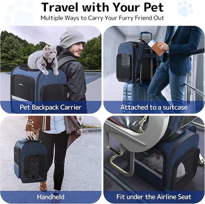 Cat Carrier Backpack with Detachable Play Tunnel, 2 in 1 Cat Tunnel Backpack Suitable for Carrying & Playing, Expandable Pet Carrier for Small Medium Kitten Puppy, Suitable for Travel Hiking Camping