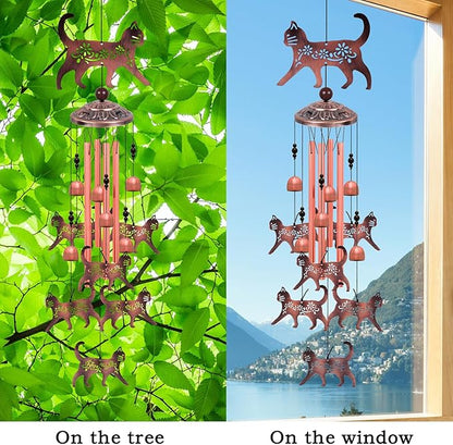 Outdoor Cat Wind Chimes, Gifts for Mom & Grandma & Woman & Family & Neighbor, Cats Decoration for Home,Garden,Balconies,Room,Patio,Indoor, Mobile Wind Catcher, Memorial Windchime, Blessing Wind Bells