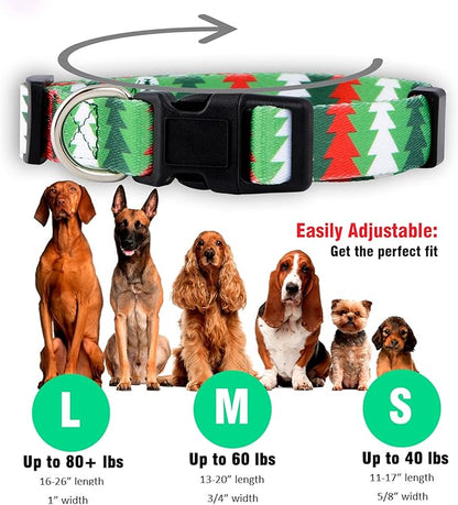 Native Pup Christmas Dog Collar- Winter Holiday Collars for Pets- Xmas Gift for Puppy- Santa, Reindeer, Snowman, Candy Cane, Red Green- Girl Boy- Small, Medium, Large Breeds (Christmas Tree, Small)