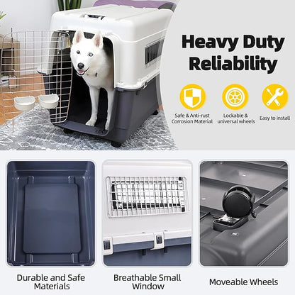 Elevon Plastic Kennels, Plastic Dog Crate, Airline Approved Pet Carrier for Dogs and Cats Longer Traveling, XLarge