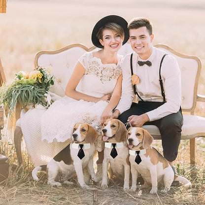 ADOGGYGO Adjustable Dog Neck Tie Collar Pet Collar with Black Necktie Wedding Formal Tux Collars for Medium Dogs Pets (Medium)