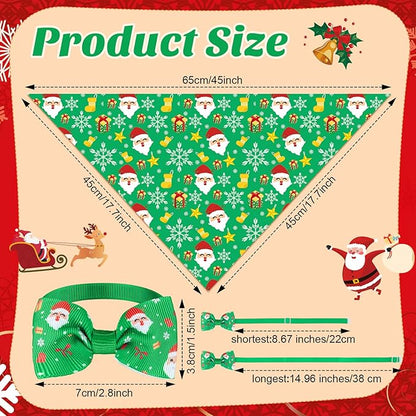 Sanwuta 50 Pcs Christmas Dog Bandanas and Collar Bow Ties Set 25 Bandanas Bulk 25 Xmas Charm Dog Collar Pet Triangle Pet Scarf Bowtie for Small Medium Large Holiday Costume