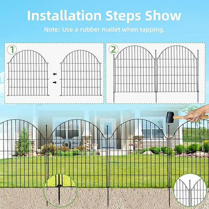 10 Panels No Dig Decorative Garden Fence, 32in (H) x 23.6ft (L) Outdoor Animal Barrier Fencing with Ground Stakes, Temporary Rustproof Metal Wire Panel Border for Rabbit,Dog
