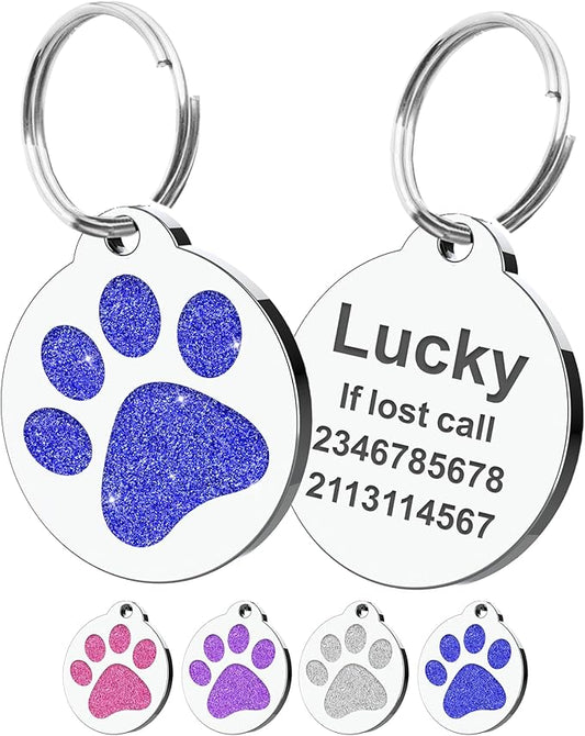 Dog Tags Personalized for Pets Dog Name Tags Personalized Dog Tag Engraved with Any Name & Text Custom Dog ID Tags Glitter Bone ID Tag for Puppy Cat (Blue-Round, S)