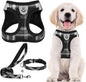 PUPTECK Adjustable Dog Harness Collar and Leash Set Step in No Pull Pet Harness for Small Medium Dogs Puppy and Cats Outdoor Walking Running, Soft Mesh Padded Reflective Vest Harnesses, Black XL
