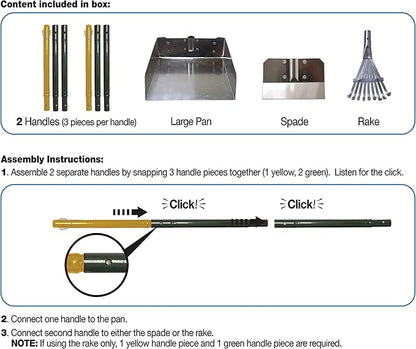 Four Paws Stainless Steel Long-Handled Dog Pooper Scooper Rake, Spade, & Pan 3 Piece Set, Pet Waste Pickup Tool, 38" x 10"