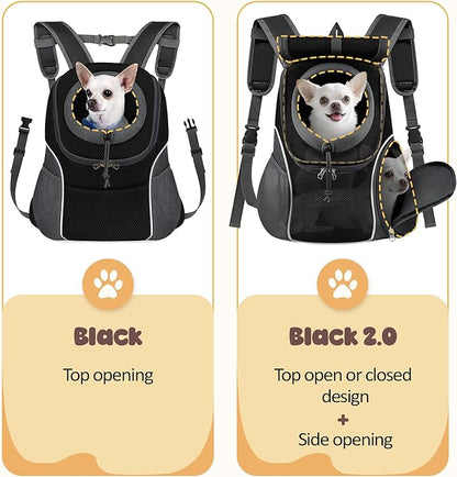 WOYYHO Pet Dog Carrier Backpack with Top and Side Windows, Small Dog Front Backpack Ventilated Dog Back Pack with Safety Belt for Travel Hiking Outdoor Adventures (Size L: 10-14 lbs, Black 2.0)