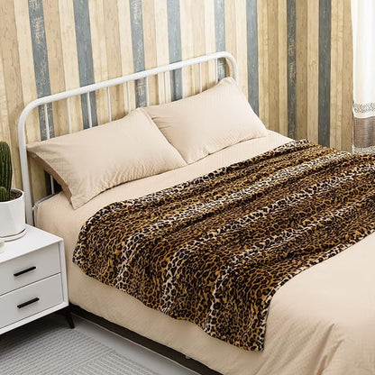 Bnuitland Leopard Print Fleece Flannel Throw Blanket, 300 GSM Double Sided Cheetah Print Blanket for Bed Sofa Couch Travel, Super Soft Fuzzy Fluffy Lightweight for Adults and Kids, 50×60 inch