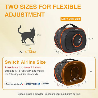 Airline Approved Cat Carrier 17" x 12.5" x 9", Fully Removable with Thick Double-Sided Padding, Breathable & Portable for Cats, Rabbits, Hamsters Under 12 lbs