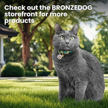 BRONZEDOG Leather Cat Collar with Removable Bells Non Breakaway Kitten QR Tag for Girl Boy (7" - 9" for Cats, Green & Gold)