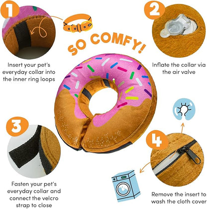 BENCMATE Inflatable Dog Cone Collar Alternative, Soft Dog Cone for Small Medium Large Dogs and Cats, Neck Recovery ECollar Donut Collar After Surgery (Small, Donut-Strawberry)