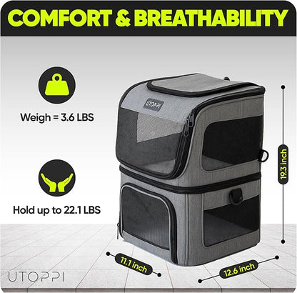 Cat Backpack Carrier for 2 Cats, Kittens or Small Dogs, Foldable & Breathable Pet Travel Bag, Cat Carrier Soft Sided & Lightweight, Holds up to 10kg, Ideal for Hiking, Camping & Picnic