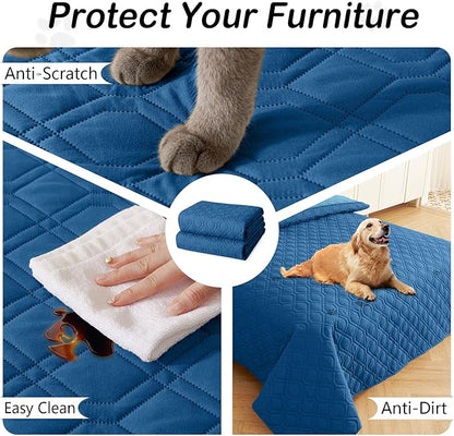 hyha Waterproof Dog Bed Blanket, Soft Pet Blankets, Waterproof Couch Cover for Dogs, Reversible Sofa Covers Washable for Furniture (82x102 Inch, Navy Blue/Blue)