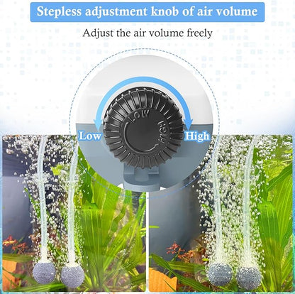 HITOP Dual Outlet Aquarium Electric Air Pump, Whisper Adjustable Fish Tank Aerator, Quiet Oxygen Pump with Accessories for 20 to 100 Gallon