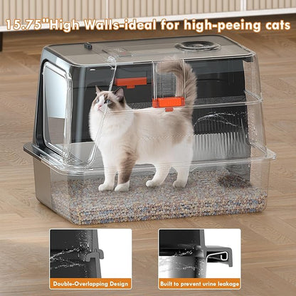 Breeze Litter Box System Stainless Steel Litter Box with Lid, 3-in-1 Design 160° Flip-Top Cat Litter Box Enclosure,Smart Air Extraction System Odor Contral, Dual Safety Infrared Sensor, Easy to Clean