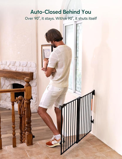 Babelio Baby Gate for Stairs, Kitchen & Doorways, No Bottom Bar| Easy Install| One-Handed Operation| Auto-Close| Hardware Mount Safety Dog Gate (Black - B17, 34" H, 26-43" W-Standard 2 Pcs)