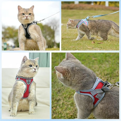 SCENEREAL Cat Harness and Leash Set Escape Proof, Adjustable Soft Air Mesh Kitten Harnesses for Girls Boys Small Medium Big Cats, Reflective Light Travel Pet Walking Vest for Puppy Rabbit, Black S